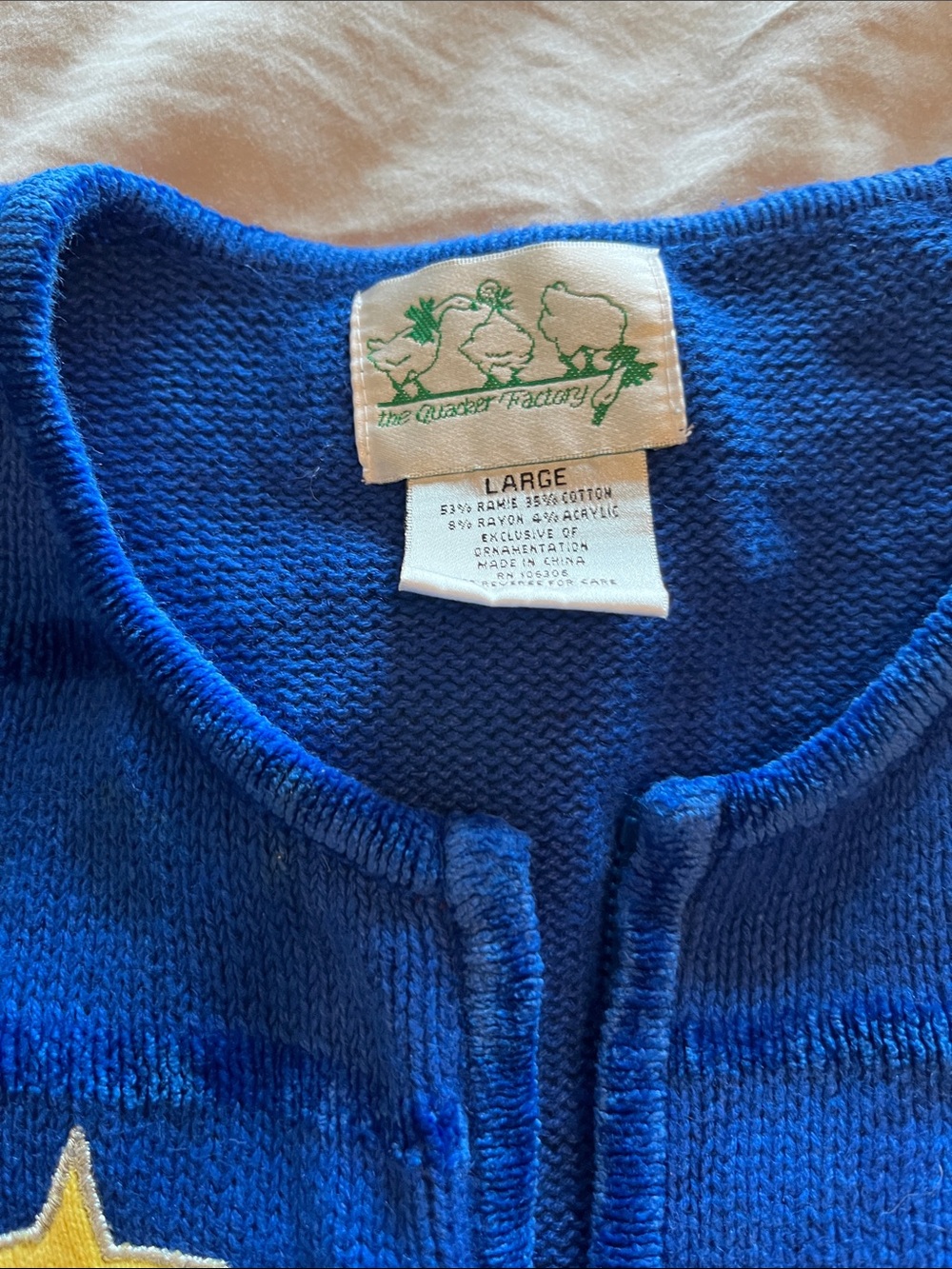 Quacker Factory Royal Blue Zip Cardigan with Moon, Star & Angel Appliqués - Picture 2 of 5